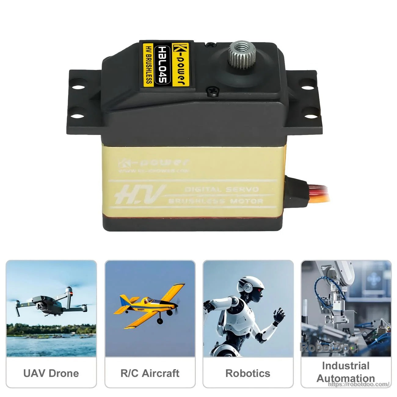 Kpower HBL045 HV brushless digital servo motor with metal gear and 25T output spline, side view