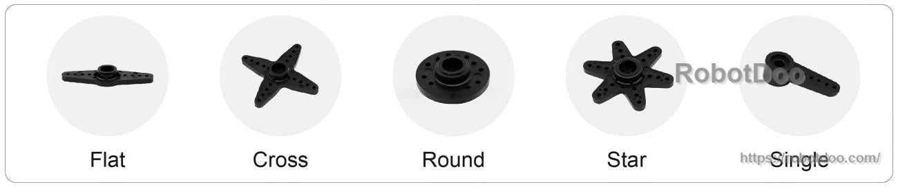 Servo horn styles for 25T spline: flat, cross, round, star, and single arm options