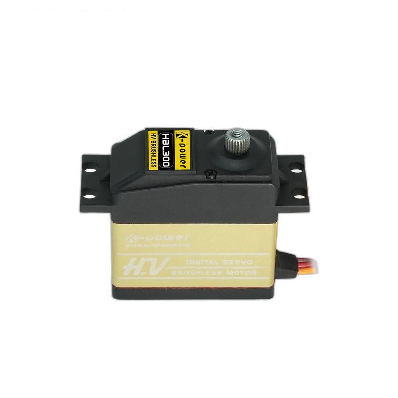 Kpower HBL200 HV brushless metal gear servo motor with mounting tabs and output spline, side view