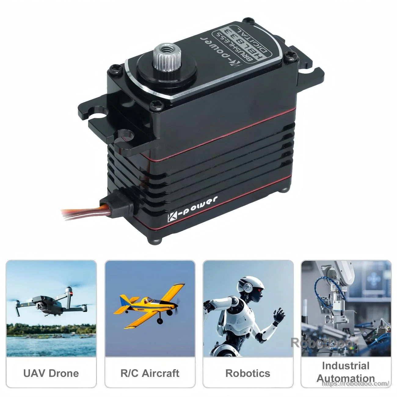 Kpower HBL833 brushless servo motor with aluminum case and metal output spline for robotics control