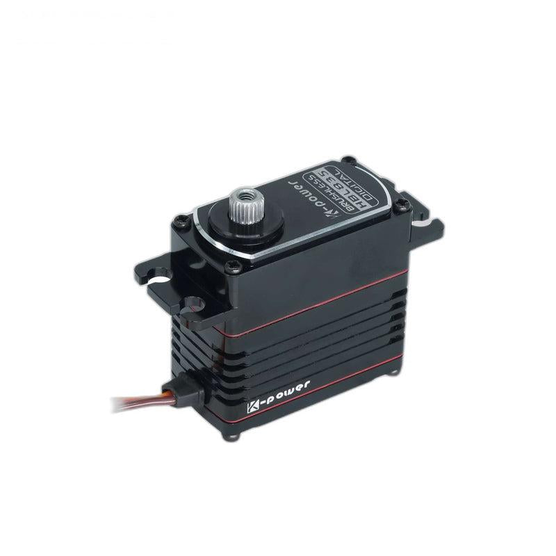 Kpower HBL835 Servo Motor angled top view with metal output spline and lead wire