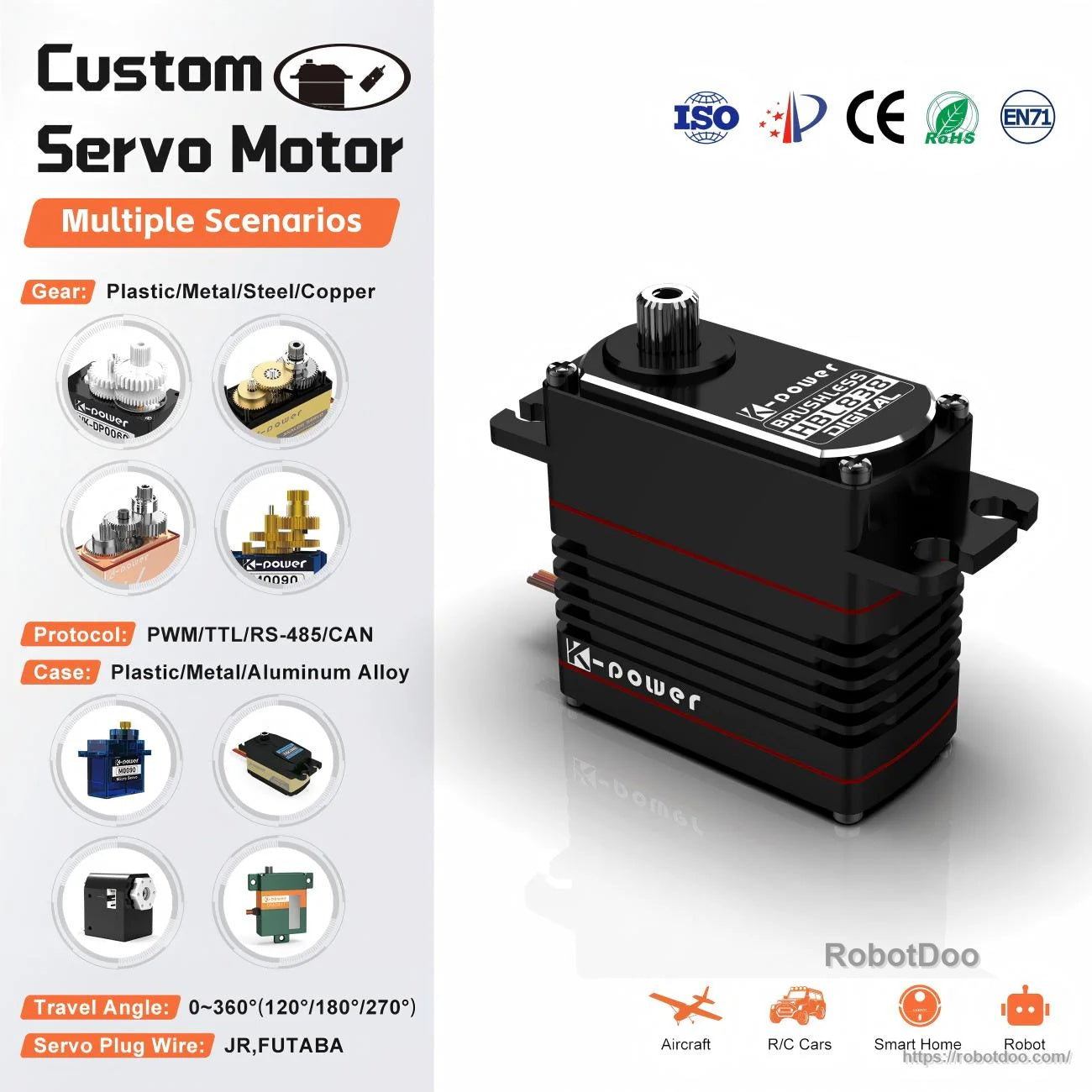 Kpower HBL838 servo motor with aluminum case and metal gear, multiple protocol options and use scenarios