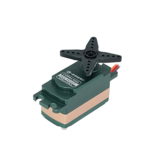 Kpower HC1007 low-profile coreless digital servo motor with servo horn installed, top label view