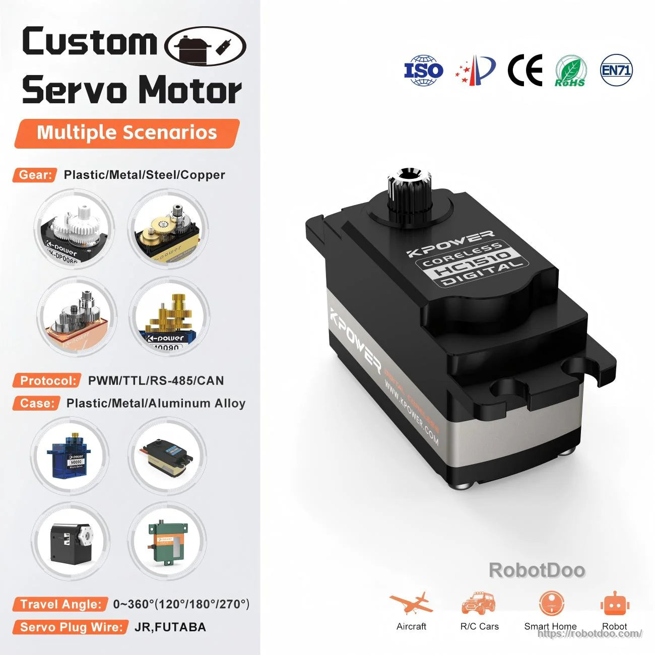 Kpower HC1510 coreless digital servo motor with low-profile aluminum case and metal gear output spline