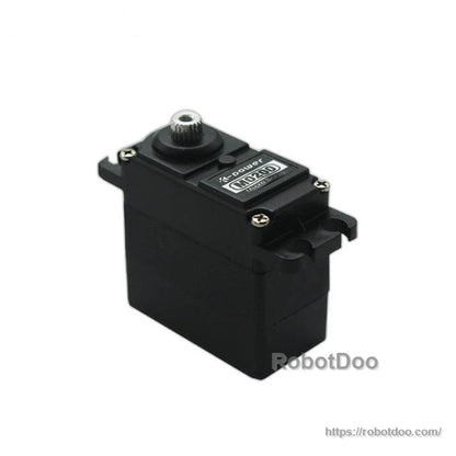 Kpower M0200 servo motor angled view showing mounting bracket and output shaft spline