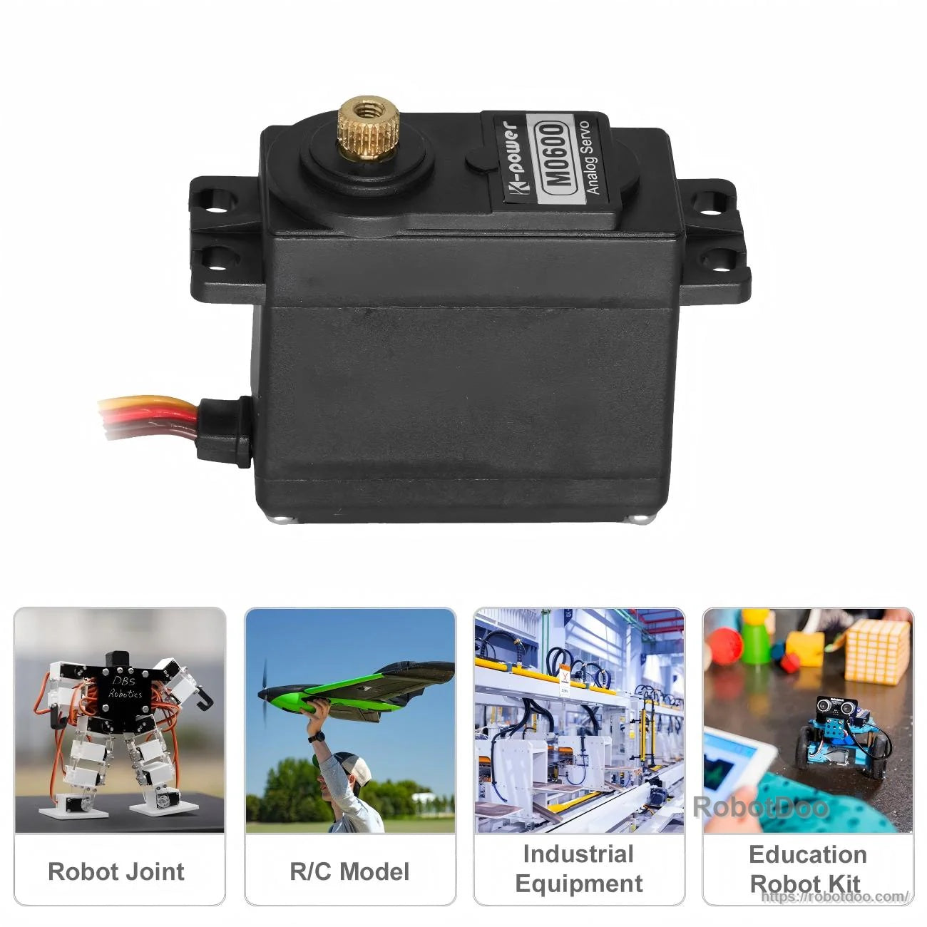 Kpower M0600 servo motor with 25T output spline, plastic case, and 3-wire lead for RC and robot joints