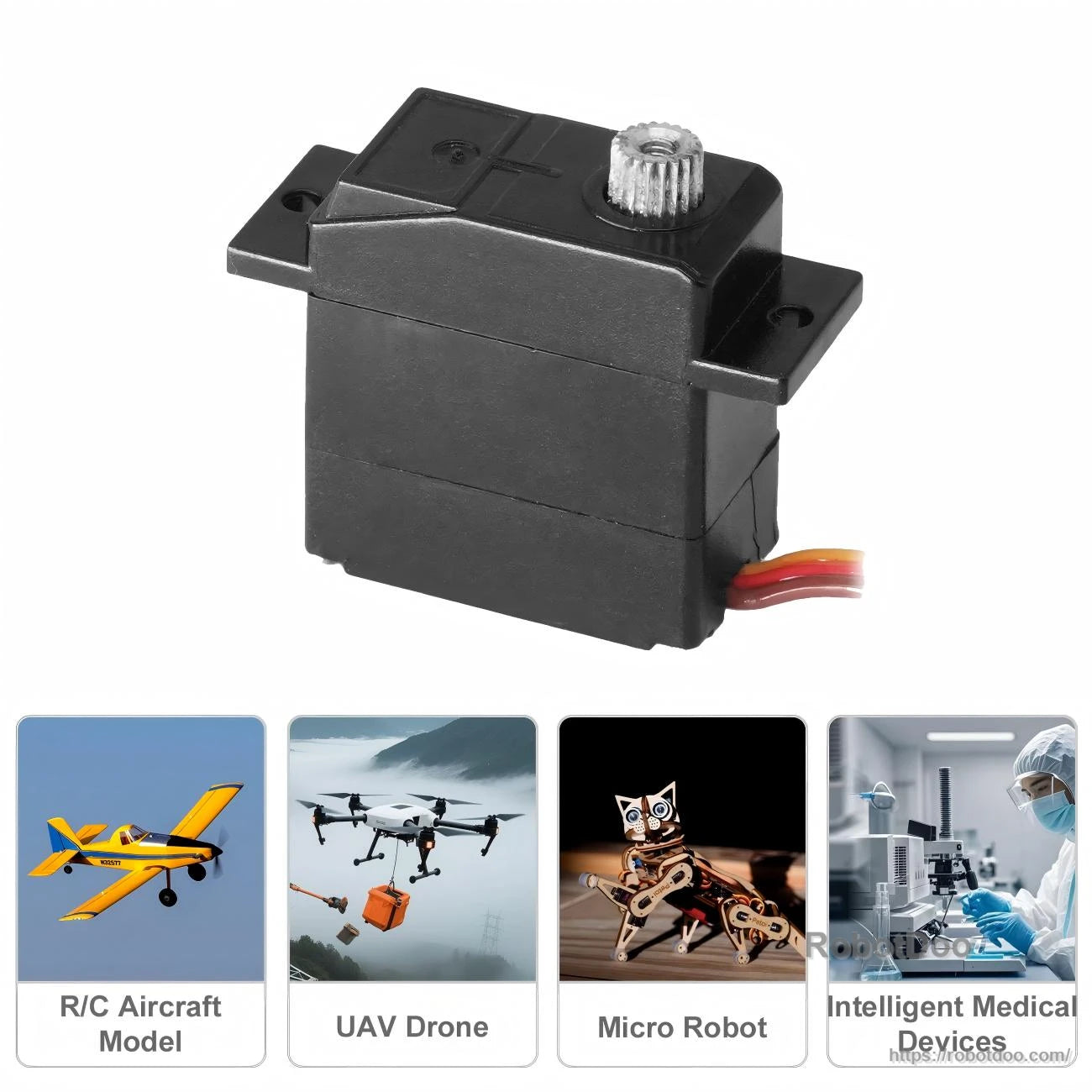 Kpower M09YY micro servo motor with metal output spline, compact plastic case for robotics and RC models