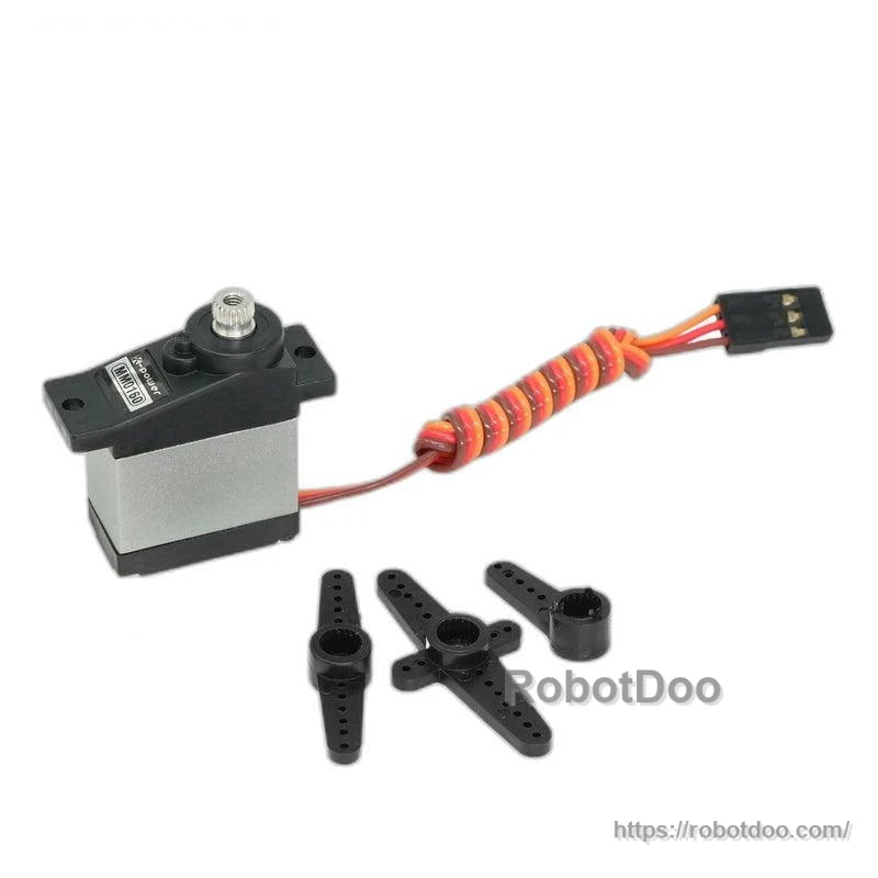 Kpower MM0160 micro servo with lead and connector, plus assorted plastic servo horns/accessories