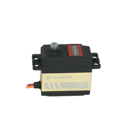 Side profile of MM0600 analog servo showing mounting ears, top spline and cable exit