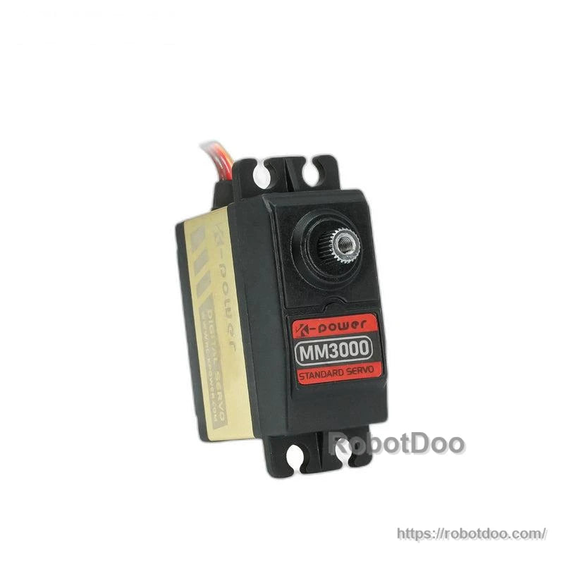 Kpower MM3000 servo motor front view showing output spline shaft and MM3000 standard servo label