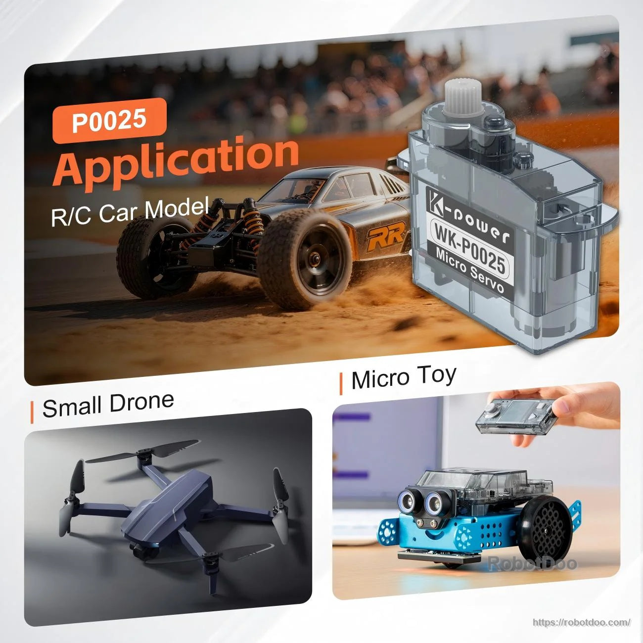 P0025 application collage for RC car models, small drones and micro toy robotics builds