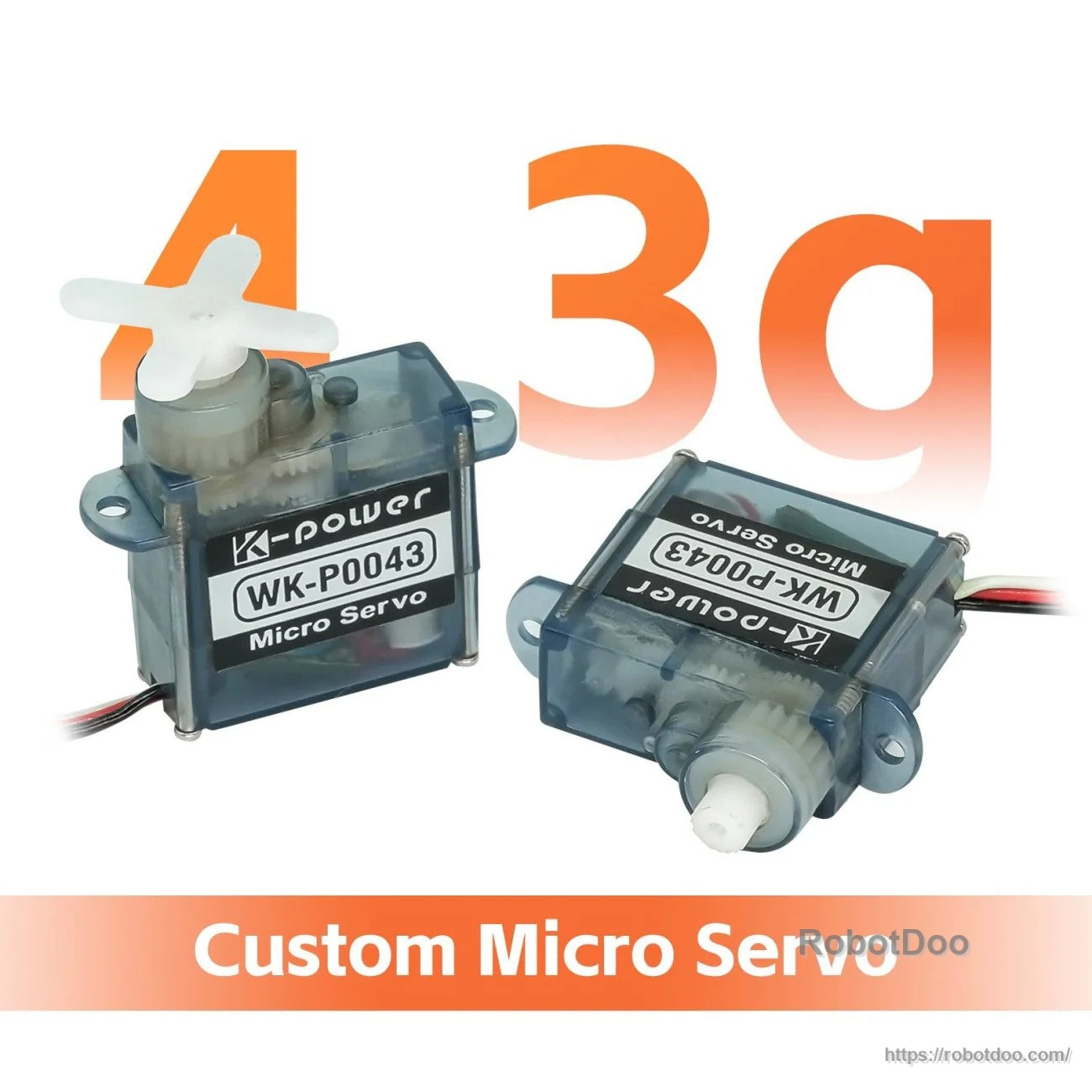 Kpower WK-P0043 (P0043) 4.3g micro servo motor, compact case with mounting tabs and output spline