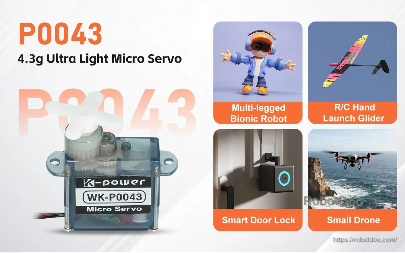 P0043 4.3g ultra-light micro servo with application icons for bionic robots, hand-launch gliders, smart locks, drones