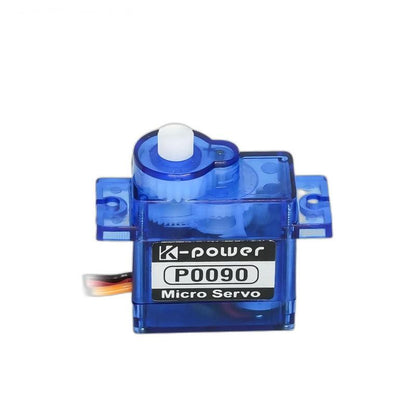 Kpower P0090 plastic gear micro servo motor, front view with P0090 label and white output shaft