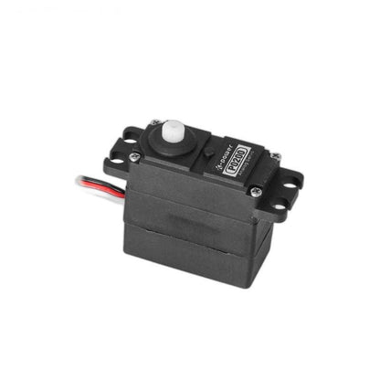 Top-side view of the servo motor showing case profile, mounting ears, and 3-wire lead