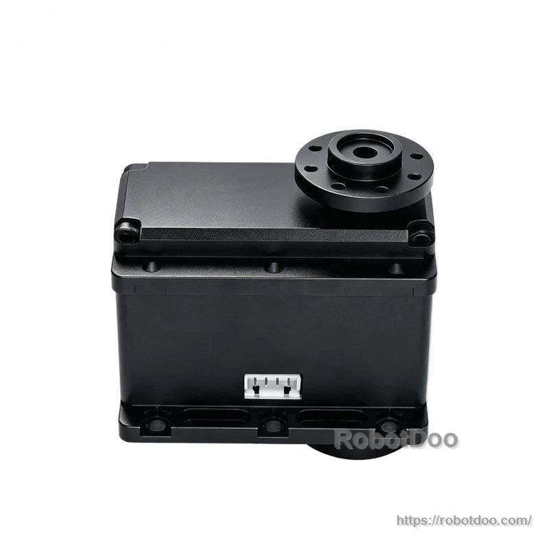 Kpower RDM200T servo motor front view with raised round output flange and recessed 3-pin connector