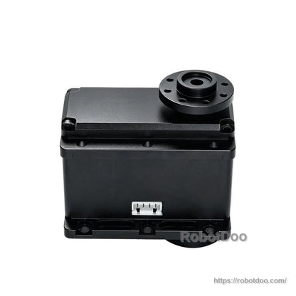 Kpower RDM200T servo motor front view with raised round output flange and recessed 3-pin connector