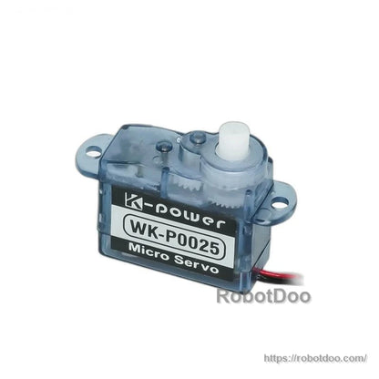 Kpower WK-P0025 (P0025) micro servo motor angled view showing internal gears through case