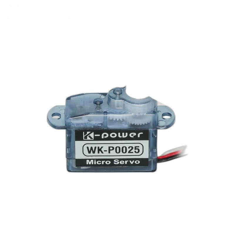 Side label view of K-power WK-P0025 micro servo with dual mounting tabs and lead wire