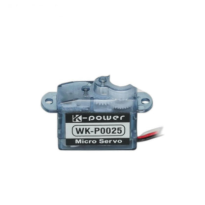 Side label view of K-power WK-P0025 micro servo with dual mounting tabs and lead wire
