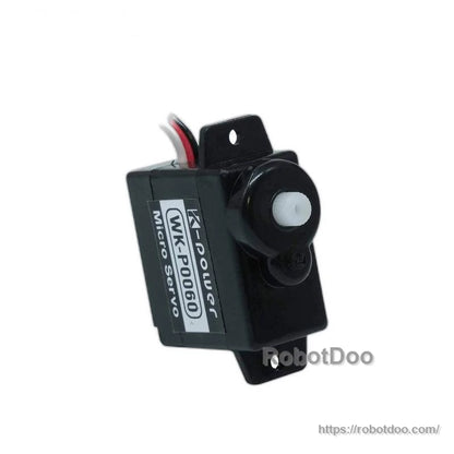 Top view of WK-P0060 micro servo showing output shaft centered on round horn mount and side label