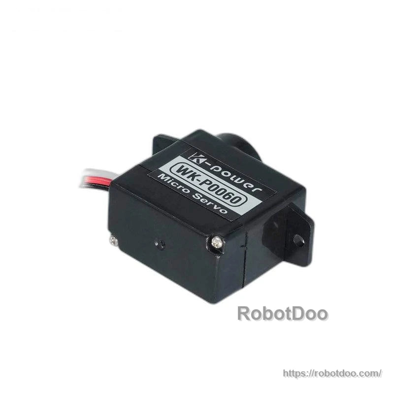 Side view of WK-P0060 micro servo casing with mounting flange and wiring exit