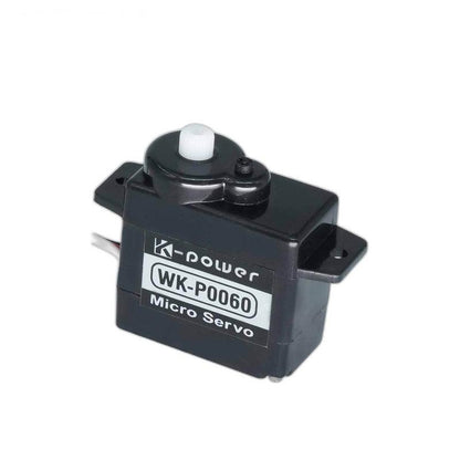 Kpower WK-P0060 micro servo front angle with output spline, mounting tabs, and 3-wire lead