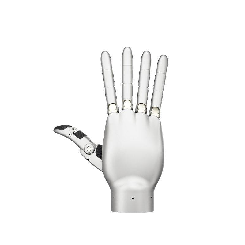 LINKERBOT Linker Hand rear view close-up, five fingers extended showing thumb mechanism