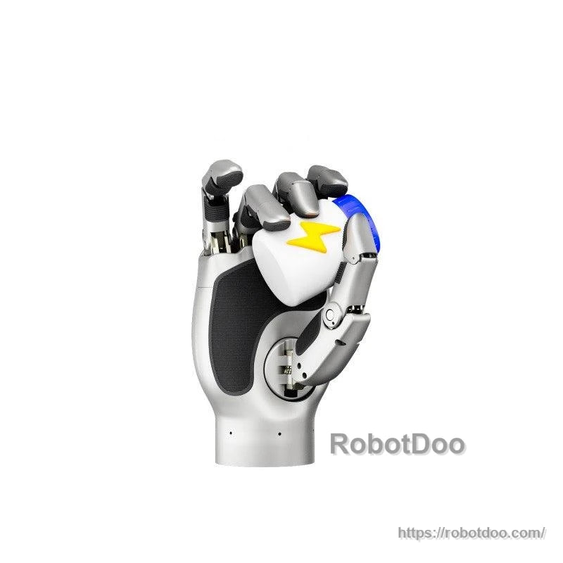 Robotic hand gripping a game controller, showing dexterous hold and finger placement