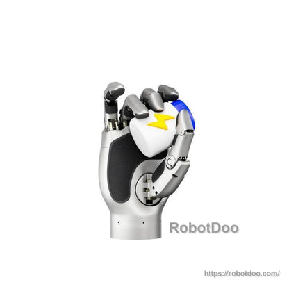 Robotic hand gripping a game controller, showing dexterous hold and finger placement