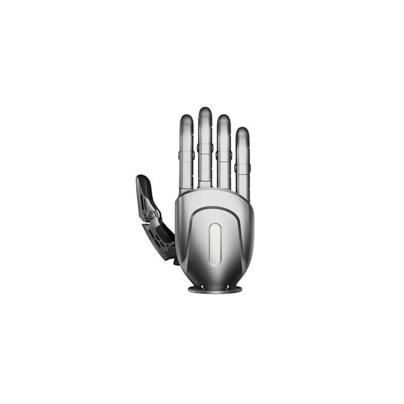LINKERBOT Linker Hand robotic hand, front view with fingers extended, silver housing on white background