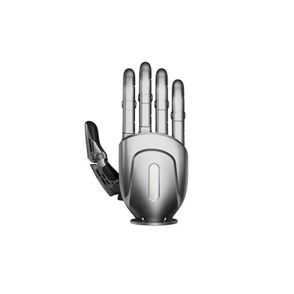 Direct-drive robotic hand close-up, front view showing five fingers and curved palm cover