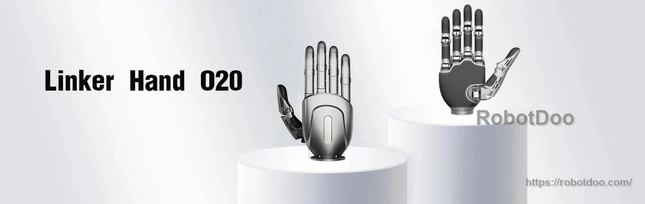 LINKERBOT Linker Hand O20 direct-drive robotic hand with articulated fingers, front and back views