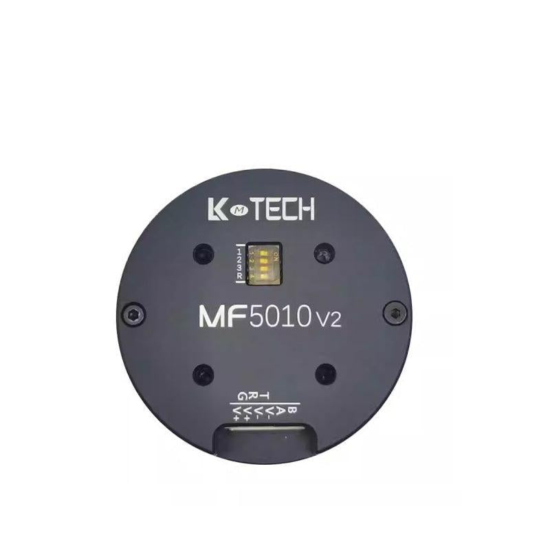 LKMTECH MF5010-V2 motor front face with K-TECH logo, MF5010 v2 marking and small port