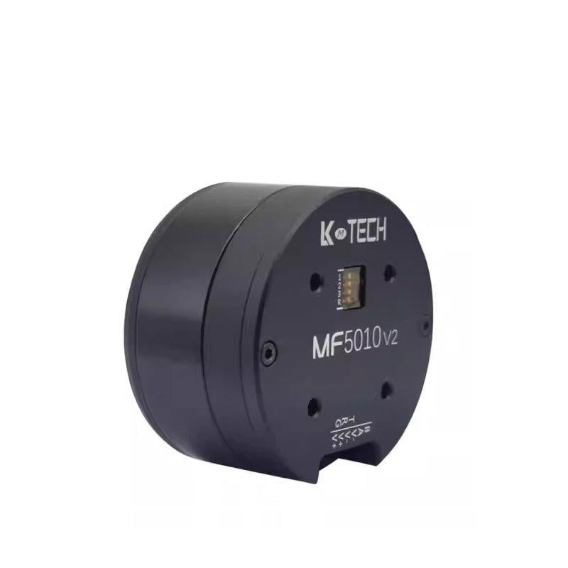 LKMTECH MF5010-V2 motor angled view showing cylindrical housing, mounting holes and front connector