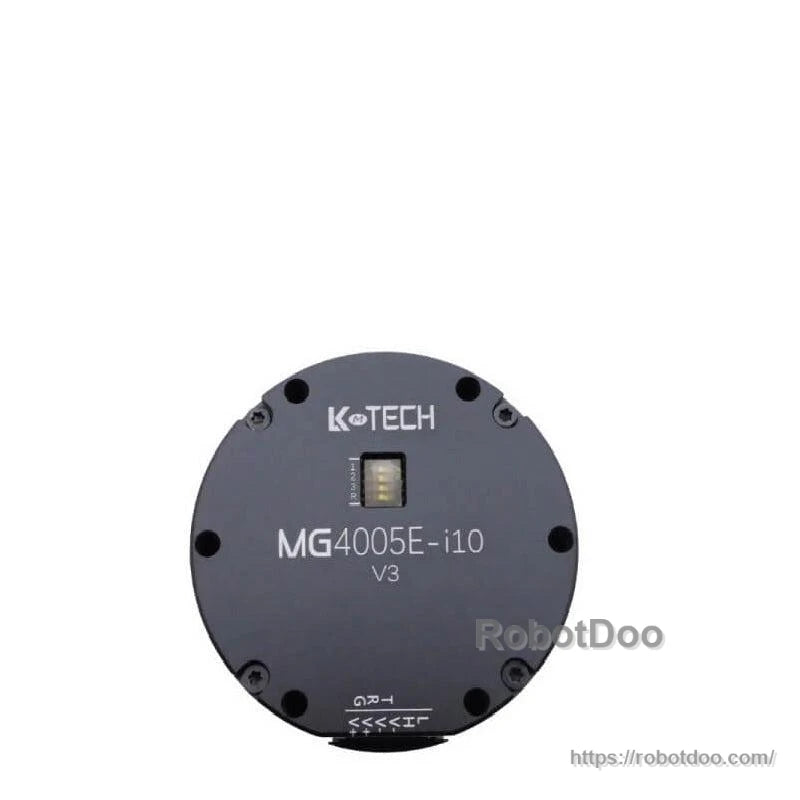 Top-down view of MG4005E-i10 V3 motor cover with K-TECH branding and multi-pin connector