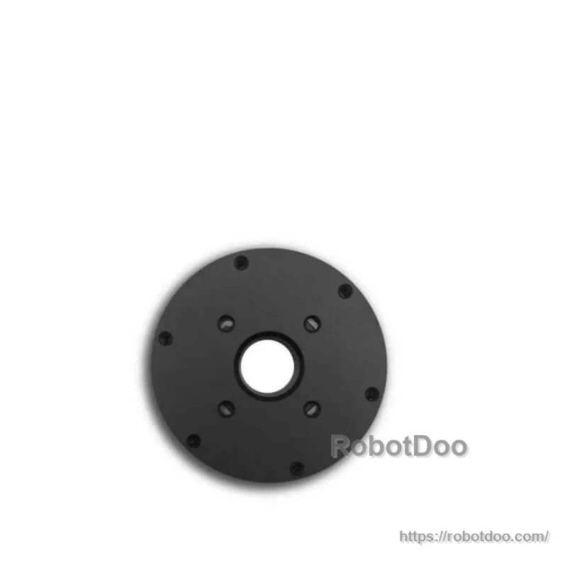 Rear mounting plate view with central opening and multiple screw holes around the perimeter