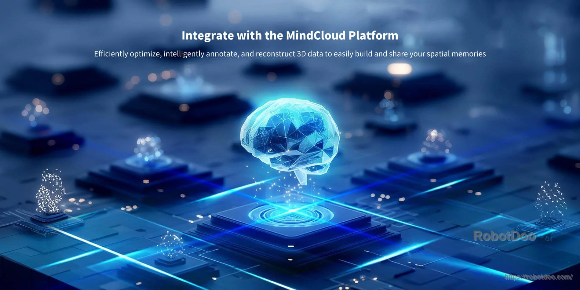 Promotional graphic for Odin 1 spatial memory module featuring “Integrate with the MindCloud Platform” text