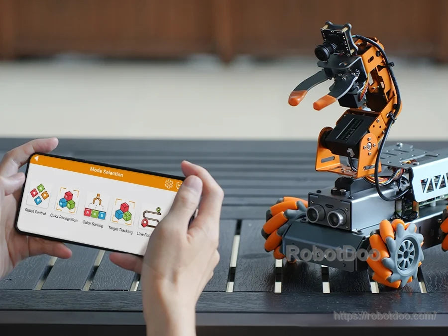 MasterPi controlled from a mobile app with selectable robot operating modes