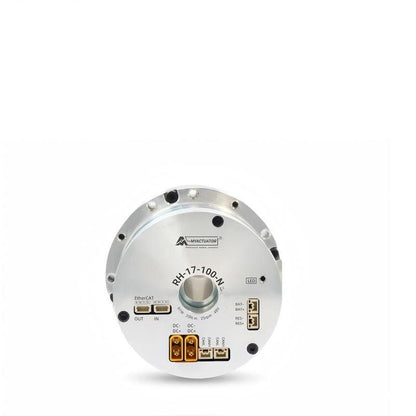 MyActuator RH-17 Harmonic Actuator Motor front face with EtherCAT IN/OUT and DC power connectors