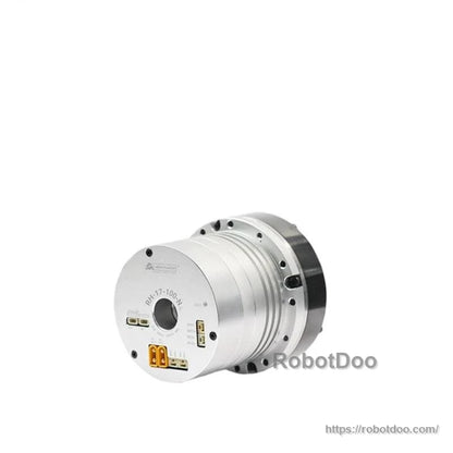 MyActuator RH-17 harmonic actuator motor angled view showing front ports and outer flange holes