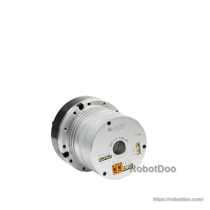Angled rear/side view of RH-17 actuator motor showing housing ribs and back flange edge