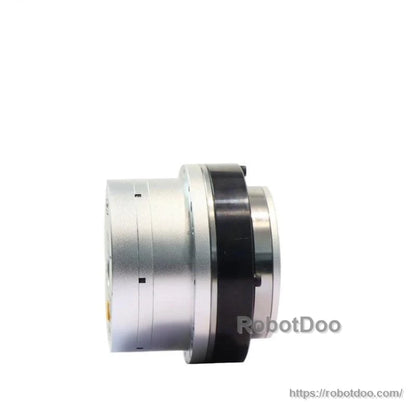 Side profile of the actuator showing cylindrical housing and rear section thickness (RobotDoo watermark)