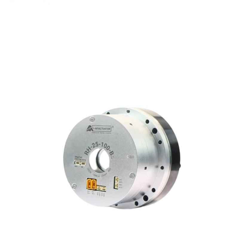 MyActuator actuator angled view showing front plate, mounting holes, and outer housing thickness