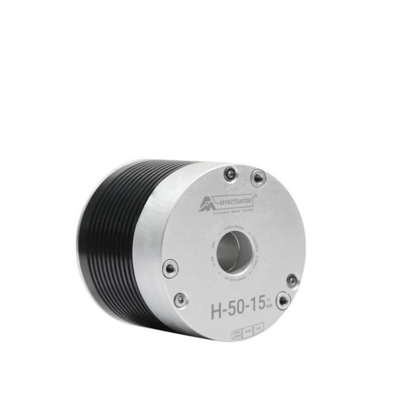 MyActuator RMD-H-50-15 motor, angled view showing H-50-15 front plate and central hollow shaft