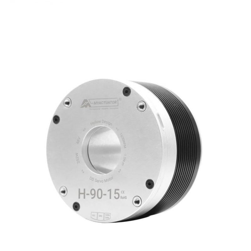 RMD-H-90-15 motor angled view highlighting ribbed housing and front mounting screws