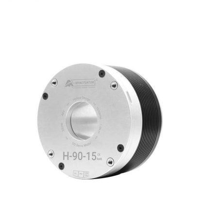 RMD-H-90-15 motor angled view highlighting ribbed housing and front mounting screws