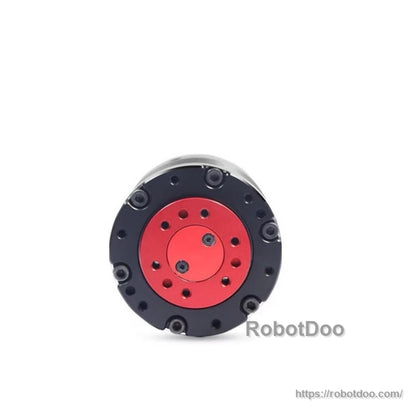 Red rear mounting face close-up with bolt holes and circular pattern