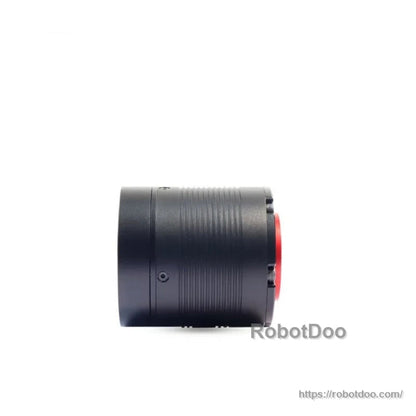 Actuator side profile showing ribbed cylinder body and red rear end cap