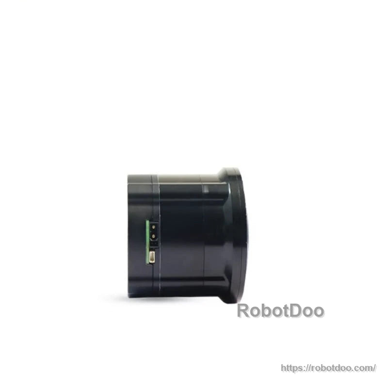 Side profile of actuator body showing recessed connector bay and round rear flange